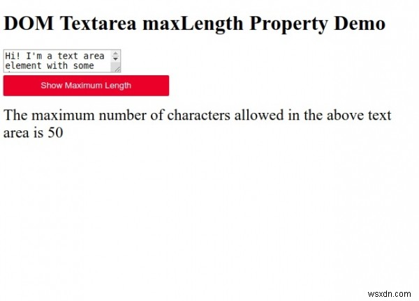 HTML DOM Textarea คุณสมบัติความยาวสูงสุด 