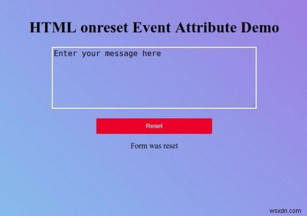 HTML onreset แอตทริบิวต์เหตุการณ์ 