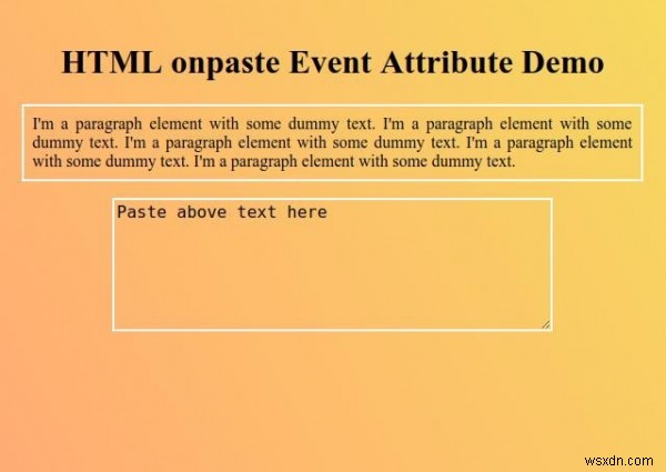 HTML onpaste แอตทริบิวต์เหตุการณ์ 