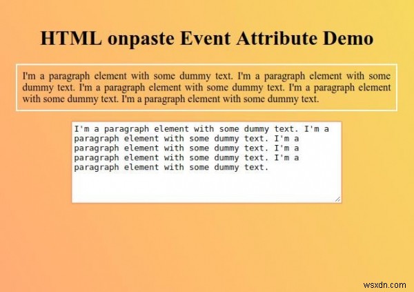 HTML onpaste แอตทริบิวต์เหตุการณ์ 