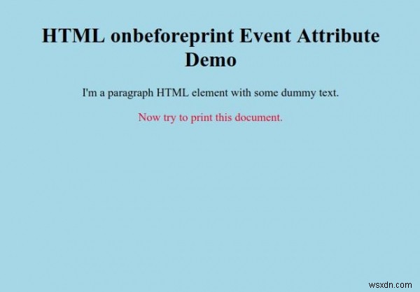 HTML onbeforeprint คุณสมบัติเหตุการณ์ 