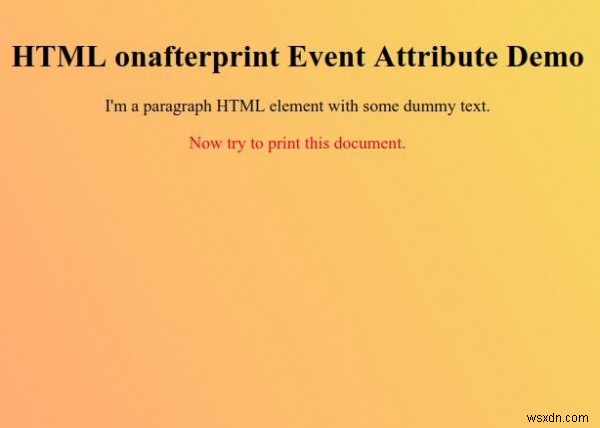 HTML on Afterprint Event Attribute 
