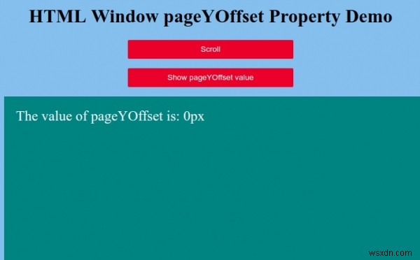 หน้า HTML หน้าต่างคุณสมบัติ YOffset 