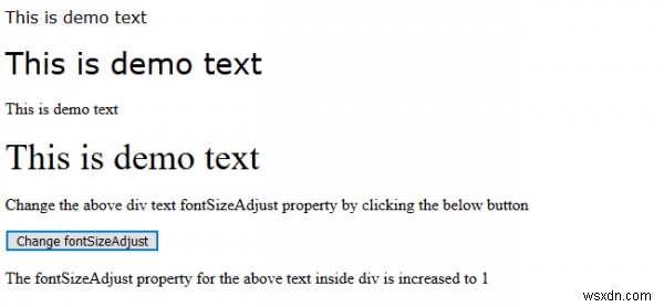 HTML DOM สไตล์ fontSizeAdjust คุณสมบัติ 