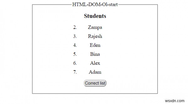 HTML DOM Ol เริ่มคุณสมบัติ 