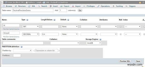 จะระบุ Decimal Precision และขนาดตัวเลขในฐานข้อมูล MySQL โดยใช้ PHPMyAdmin ได้อย่างไร 