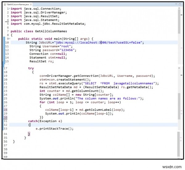 จะรับชื่อคอลัมน์บน ResultSet ใน Java ด้วย MySQL ได้อย่างไร 