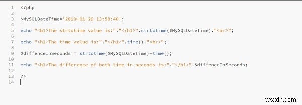 อะไรคือวิธีเทียบเท่า MySQL TIME_TO_SEC () ใน PHP เพื่อแปลง datetime เป็นวินาที? 