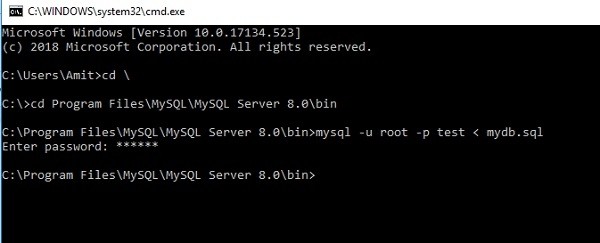 เรียกใช้ไฟล์ SQL ในฐานข้อมูล MySQL จากเทอร์มินัลหรือไม่ 