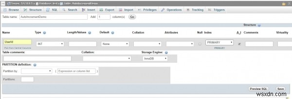 จะเพิ่มการเพิ่มขึ้นอัตโนมัติให้กับคอลัมน์ในฐานข้อมูล MySQL โดยใช้ PhpMyAdmin ได้อย่างไร 