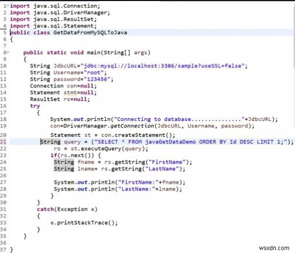 รับบันทึกล่าสุดจากตารางในฐานข้อมูล MySQL ด้วย Java หรือไม่ 