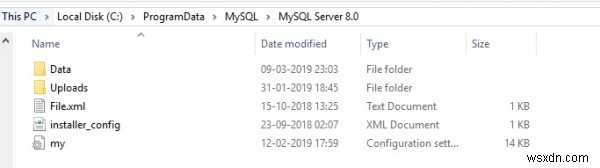 ไม่พบ my.ini ในไดเรกทอรี MySQL? 