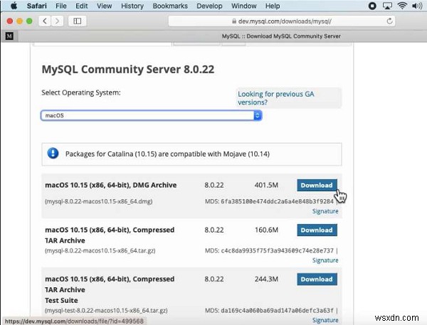 การติดตั้ง MySQL บน macOS 