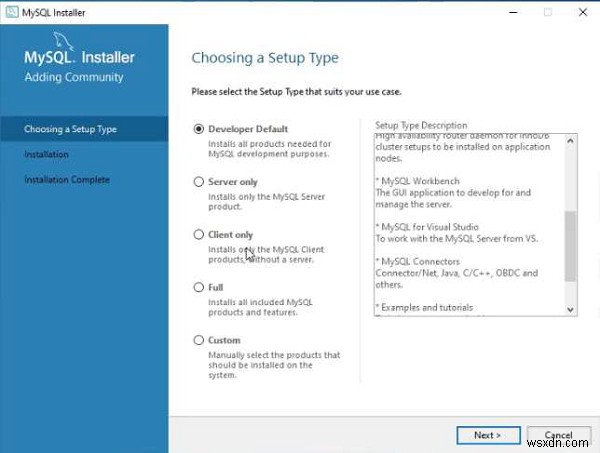 การติดตั้ง MySQL บน Microsoft Windows 