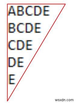 โปรแกรมสำหรับรูปแบบสามเหลี่ยมของตัวอักษรในC 