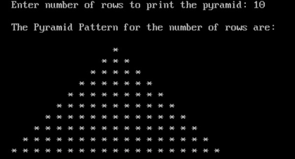โปรแกรมพิมพ์ลวดลายพีระมิดในภาษา C 