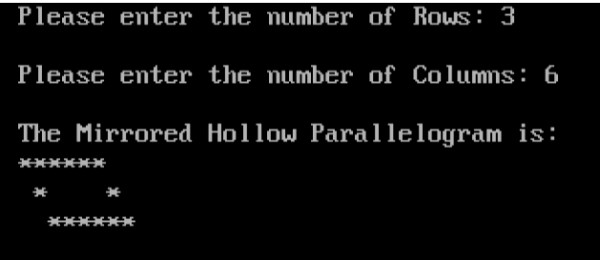 โปรแกรมพิมพ์ Mirrored Hollow Parallelogram ใน C 