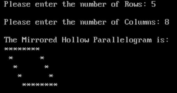โปรแกรมพิมพ์ Mirrored Hollow Parallelogram ใน C 