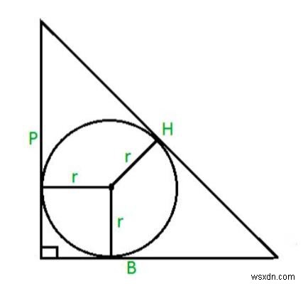 พื้นที่วงกลมของสามเหลี่ยมมุมฉากในโปรแกรม C? 