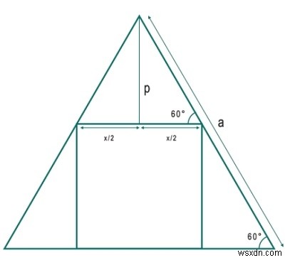 สี่เหลี่ยมที่ใหญ่ที่สุดที่สามารถจารึกไว้ในสามเหลี่ยมด้านเท่า? 
