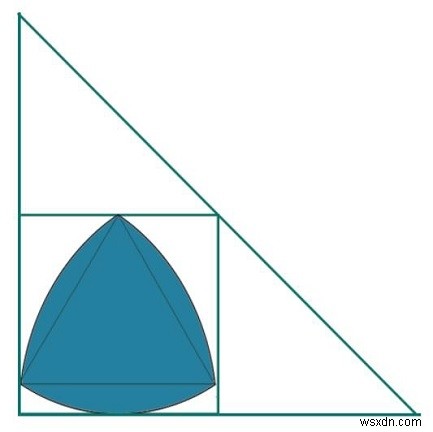สามเหลี่ยม Reuleaux ที่ใหญ่ที่สุดภายใน Square ซึ่งถูกจารึกไว้ภายในสามเหลี่ยมมุมฉาก? 
