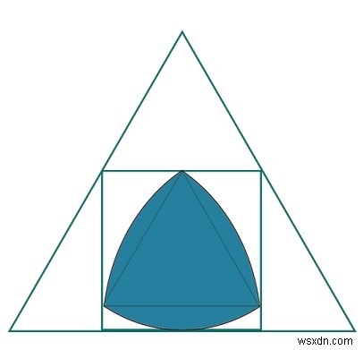 Reuleaux Triangle ที่ใหญ่ที่สุดที่จารึกไว้ใน Square ที่จารึกไว้ในสามเหลี่ยมด้านเท่า? 