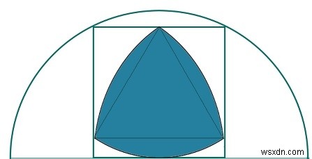 สามเหลี่ยมที่ใหญ่ที่สุดของ Reuleaux ฝังอยู่ภายในสี่เหลี่ยมจัตุรัสที่จารึกไว้ในครึ่งวงกลม? 