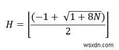 โปรแกรม C/C++ สำหรับความสูงสูงสุดเมื่อเหรียญเรียงเป็นรูปสามเหลี่ยม? 