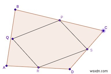C++ เส้นรอบวงและพื้นที่ของสี่เหลี่ยมด้านขนานของ Varignon 