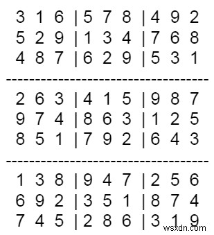 โปรแกรมแก้ปัญหา Sudoku Grid ที่เติมบางส่วนใน C++ 
