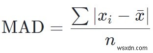 โปรแกรมสำหรับการเบี่ยงเบนสัมบูรณ์เฉลี่ยใน C++ 