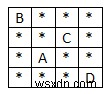 ค้นหาตัวอักษรในเมทริกซ์ที่มีจำนวนดาวสูงสุดใน C++ 