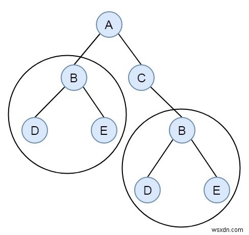 ตรวจสอบว่า Binary Tree มีต้นไม้ย่อยที่ซ้ำกันที่มีขนาด 2 ขึ้นไปใน C++ . หรือไม่ 