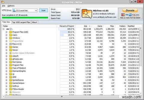 WizTree สามารถช่วยคุณค้นหาพื้นที่ว่างในดิสก์ของคุณ [Windows] 