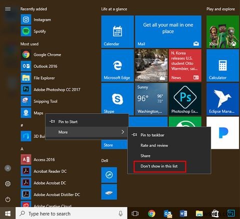 วิธีลบแอพที่ใช้บ่อยที่สุดออกจากเมนูเริ่มของ Windows 10 