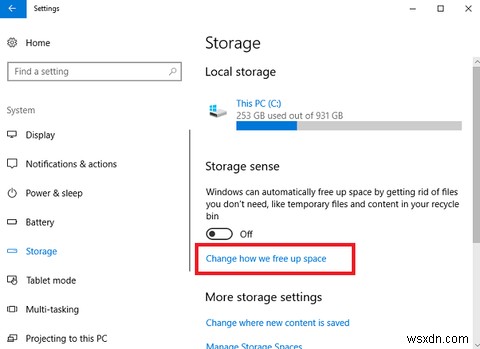 เพิ่มพื้นที่ว่างในดิสก์โดยอัตโนมัติด้วย Windows 10 Storage Sense 