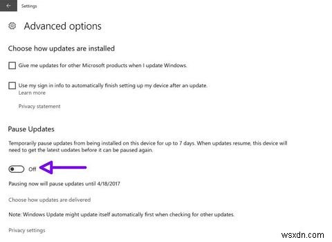 การอัปเดตผู้สร้าง Windows 10 เปิดตัวปุ่มอัปเดตหยุดชั่วคราวใหม่ 