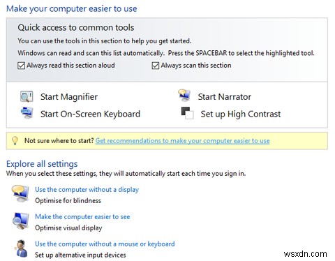 คำแนะนำสั้น ๆ เกี่ยวกับเครื่องมือช่วยสำหรับการเข้าถึงของ Windows 10 