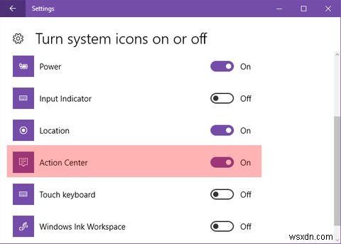 วิธีปิดการใช้งานไอคอนแถบงานของ Action Center ใน Windows 10 