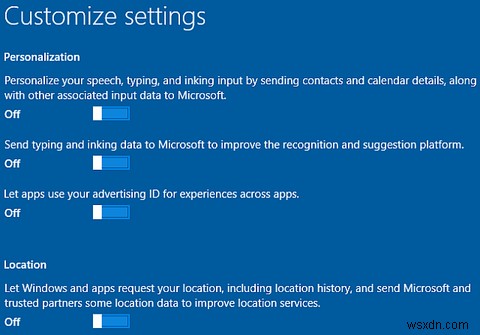 วิธีกำหนดการตั้งค่าความเป็นส่วนตัวของ Windows 10 ระหว่างการติดตั้ง 