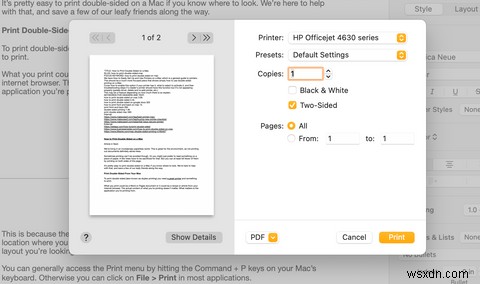 วิธีพิมพ์สองหน้าบน Mac 