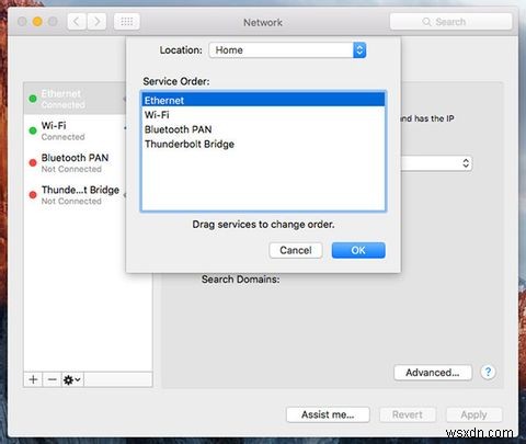 วิธีจัดลำดับความสำคัญอีเธอร์เน็ตผ่าน Wi-Fi บน Mac OS X 