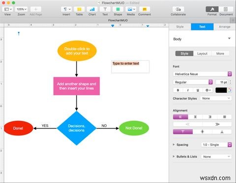 วิธีสร้างผังงานอย่างง่ายใน Pages บน Mac 