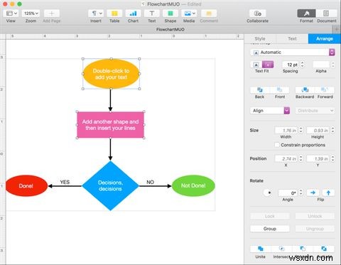 วิธีสร้างผังงานอย่างง่ายใน Pages บน Mac 