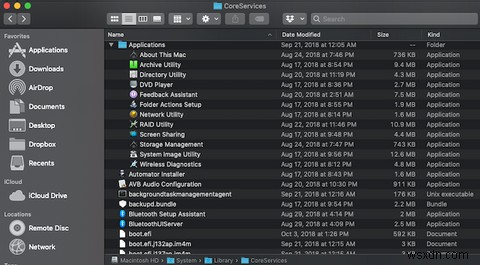 รายละเอียดของโฟลเดอร์ CoreServices ที่ซ่อนอยู่ใน macOS 