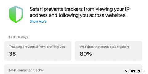 อธิบายรายงานความเป็นส่วนตัวของ Safari และการติดตามข้ามไซต์ 