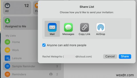 วิธีแชร์และทำงานร่วมกันในรายการเตือนความจำโดยใช้ Mac 