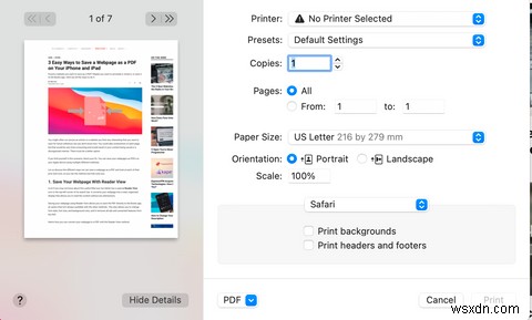 3 วิธีง่ายๆ ในการบันทึกหน้าเว็บเป็น PDF โดยใช้ Safari บน Mac 