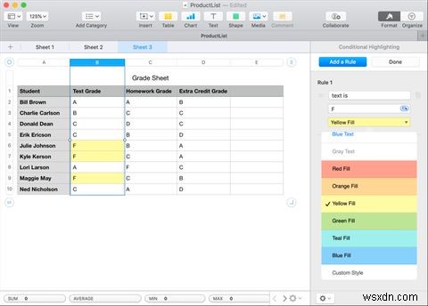 วิธีใช้การจัดรูปแบบตามเงื่อนไขใน Numbers บน Mac 