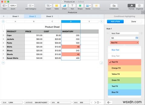 วิธีใช้การจัดรูปแบบตามเงื่อนไขใน Numbers บน Mac 